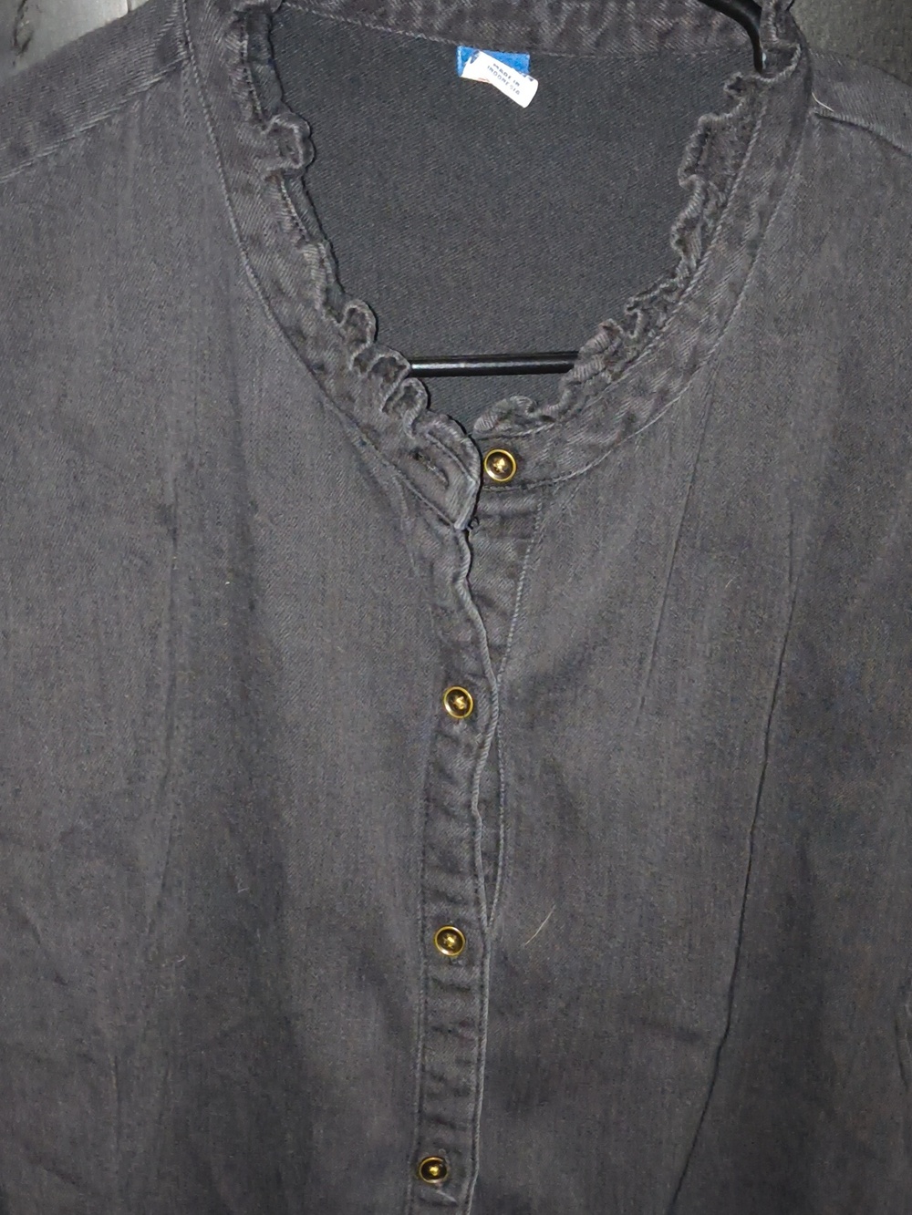 Old Navy Black 100% Cotton Denim Ruffled-Neck Blouse